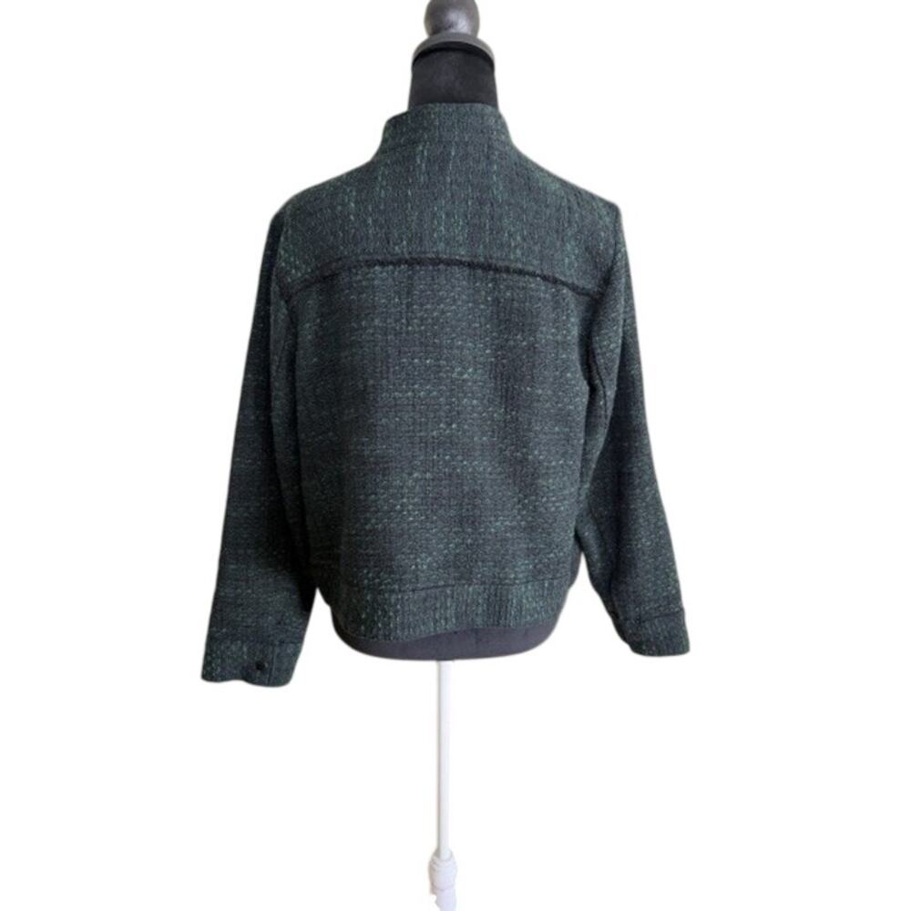 J.Jill Tweed Jacket Womens L Green Black Cropped Snap Front Textured Classic - Picture 4 of 12